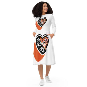 All-over print long sleeve midi dress