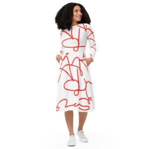 All-over print long sleeve midi dress