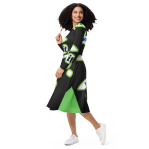 All-over print long sleeve midi dress