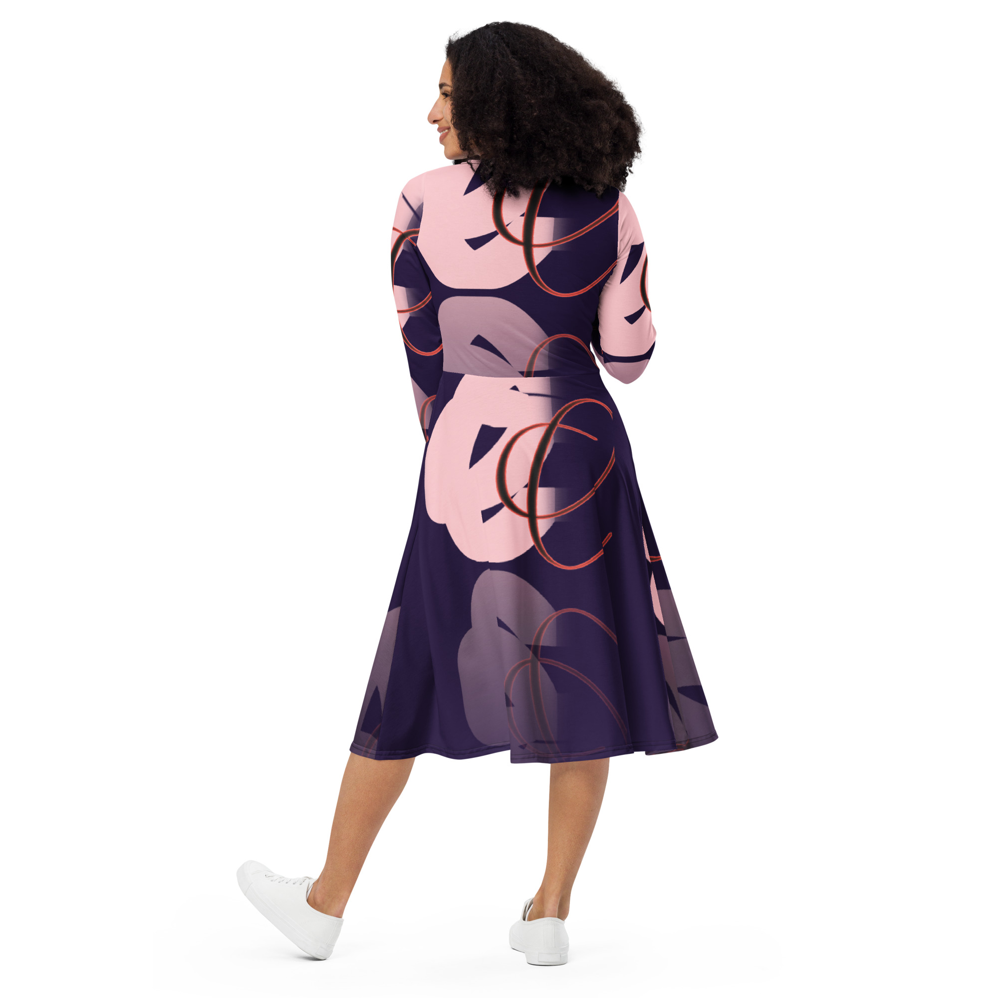 All-over print long sleeve midi dress - Image 3