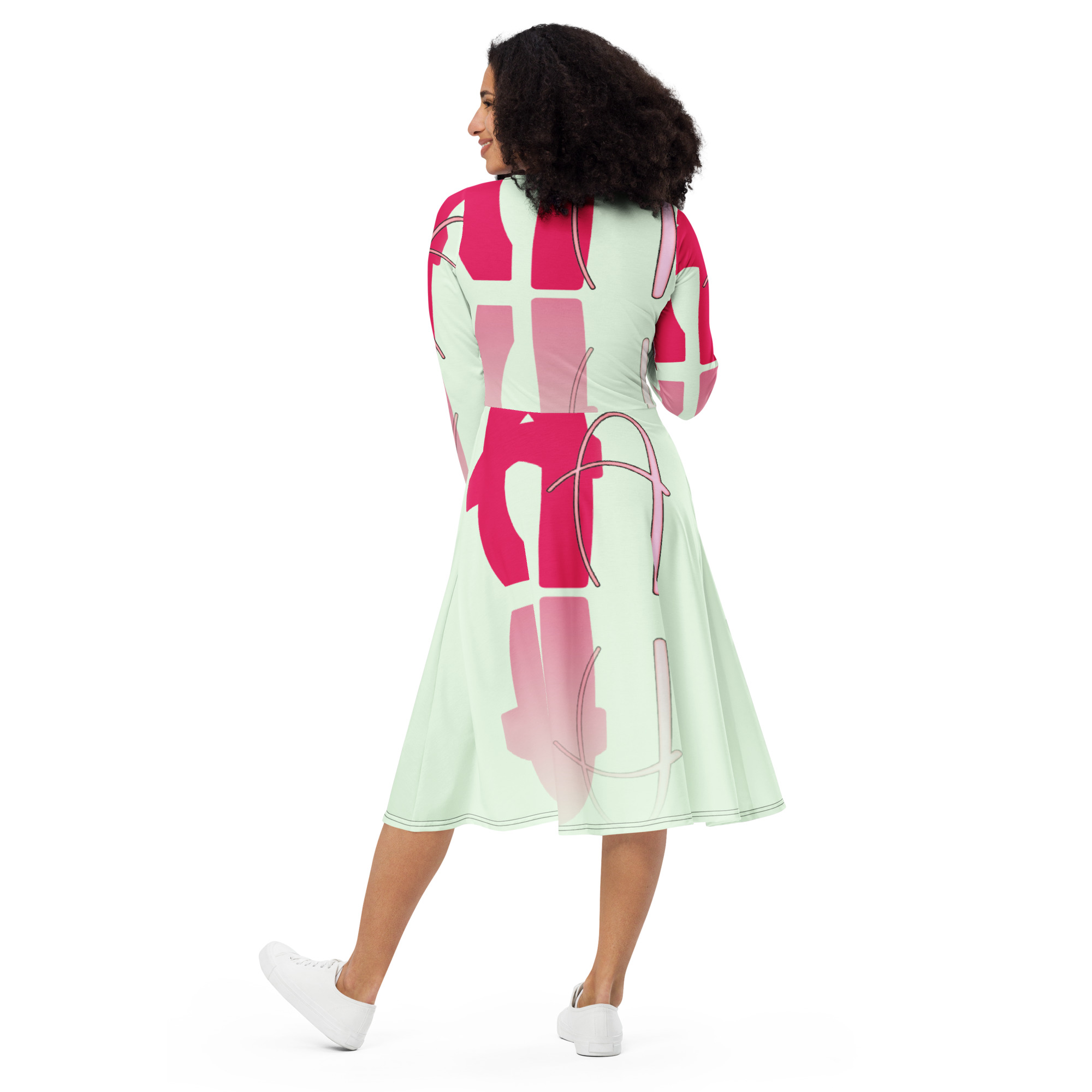 All-over print long sleeve midi dress - Image 3