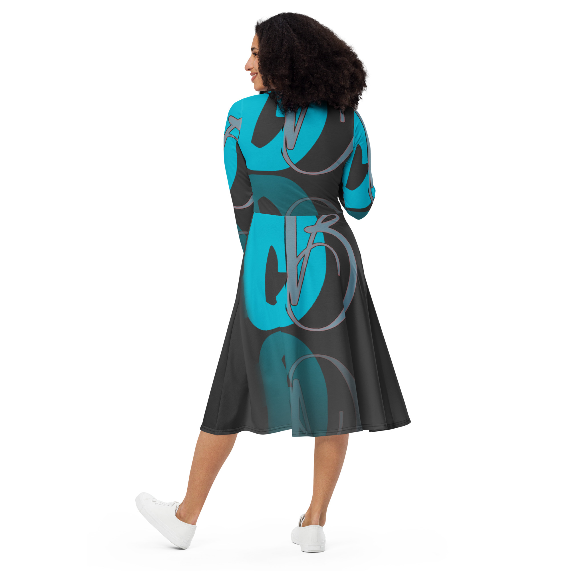All-over print long sleeve midi dress - Image 3