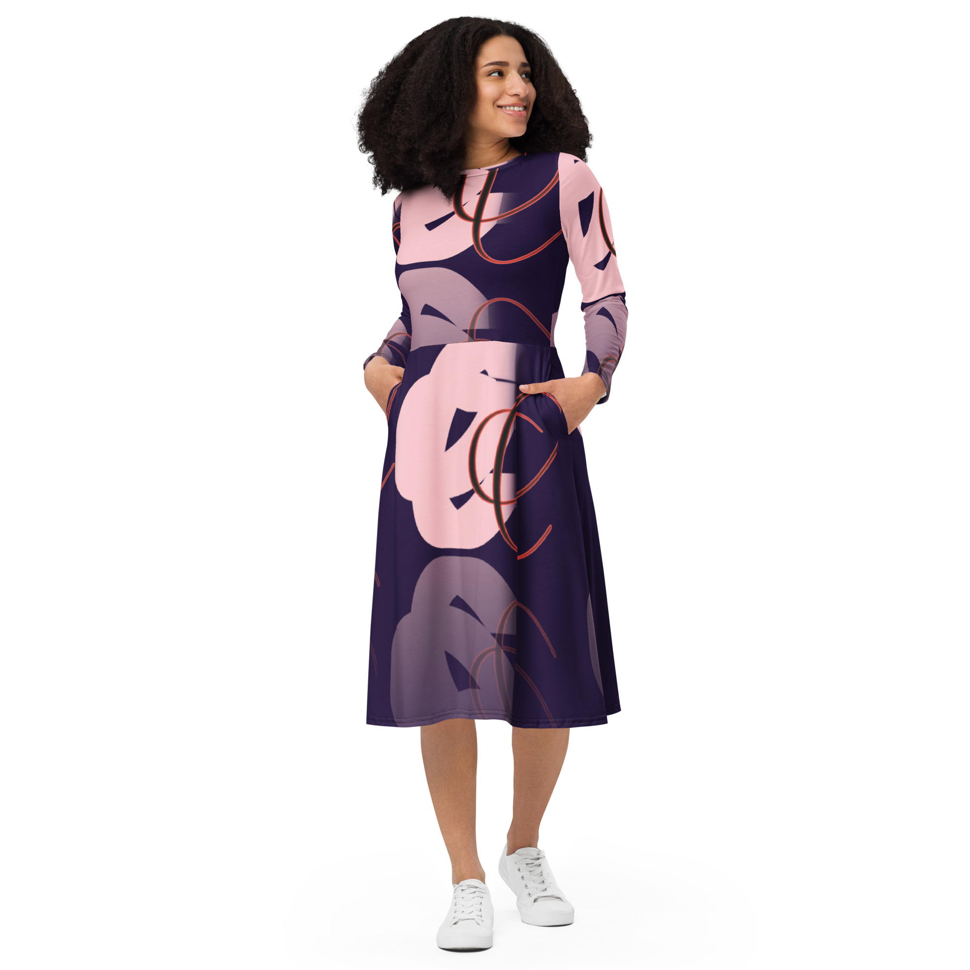 All-over print long sleeve midi dress - Image 2
