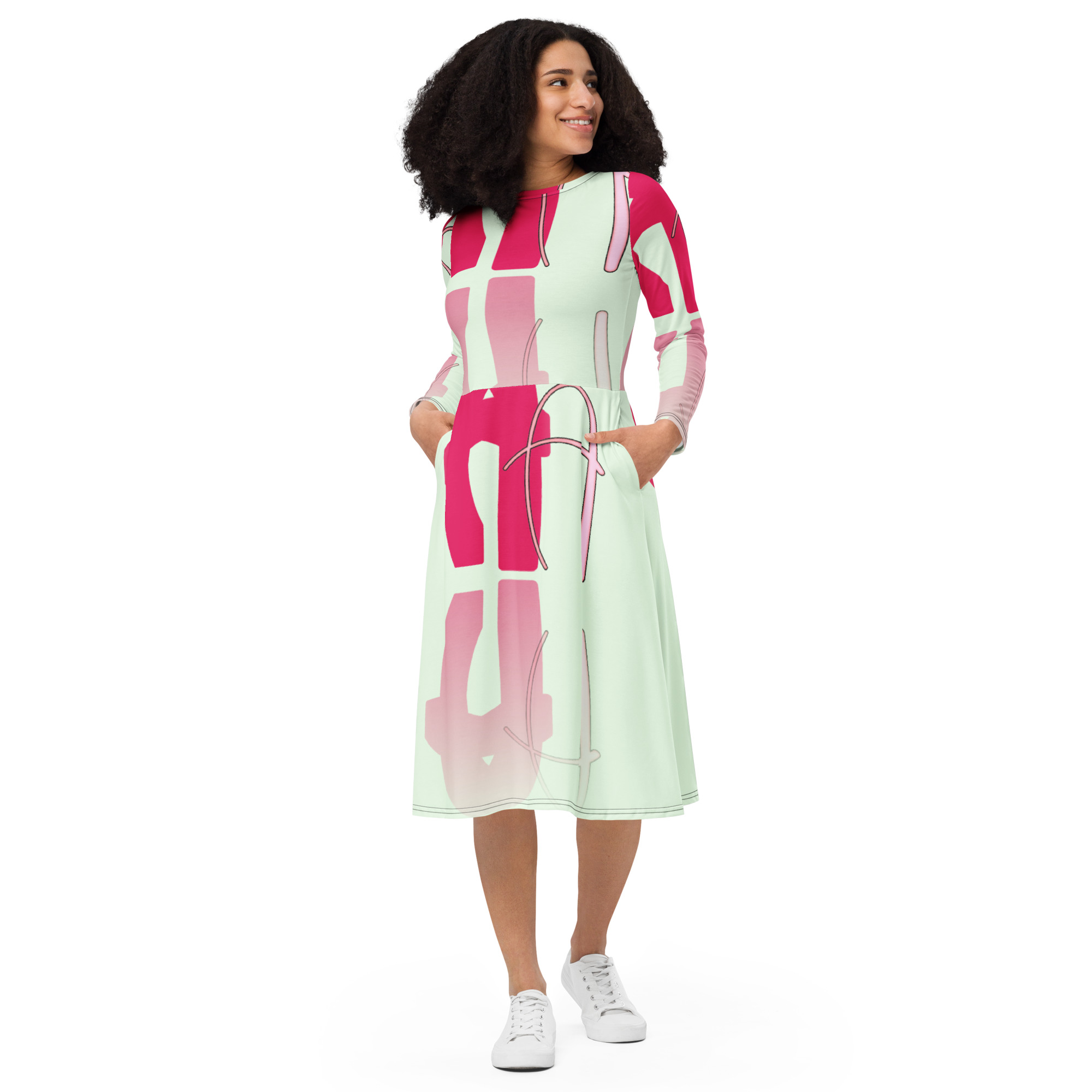 All-over print long sleeve midi dress - Image 2