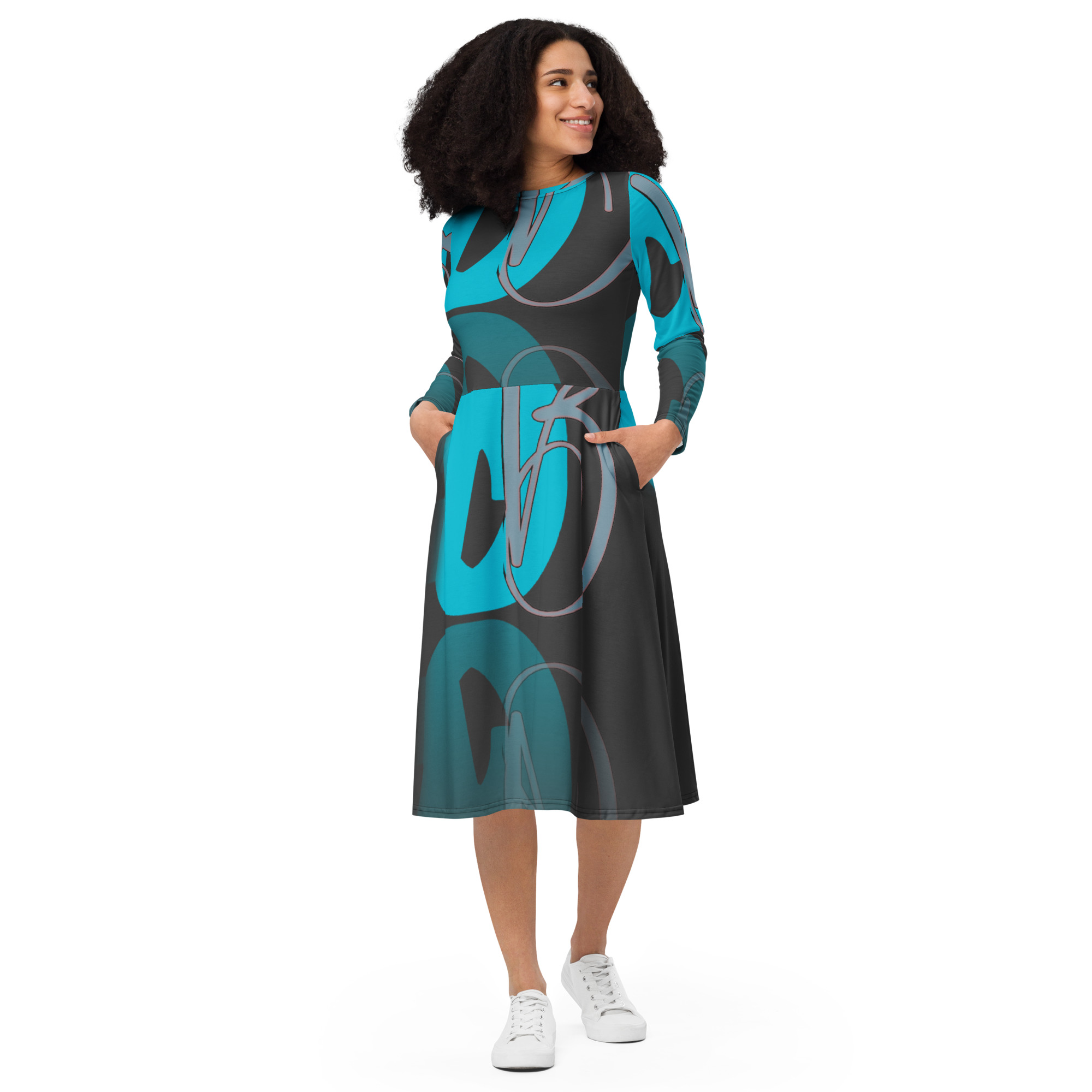All-over print long sleeve midi dress - Image 2