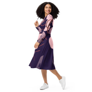 All-over print long sleeve midi dress