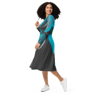 All-over print long sleeve midi dress