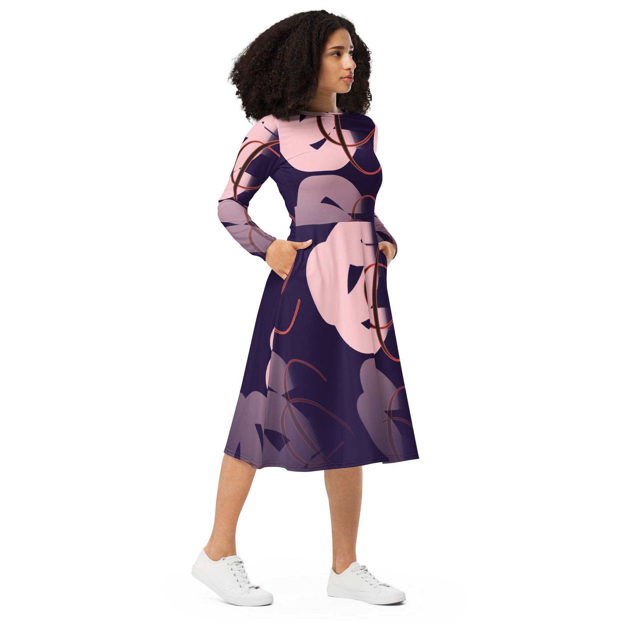 All-over print long sleeve midi dress - Image 4