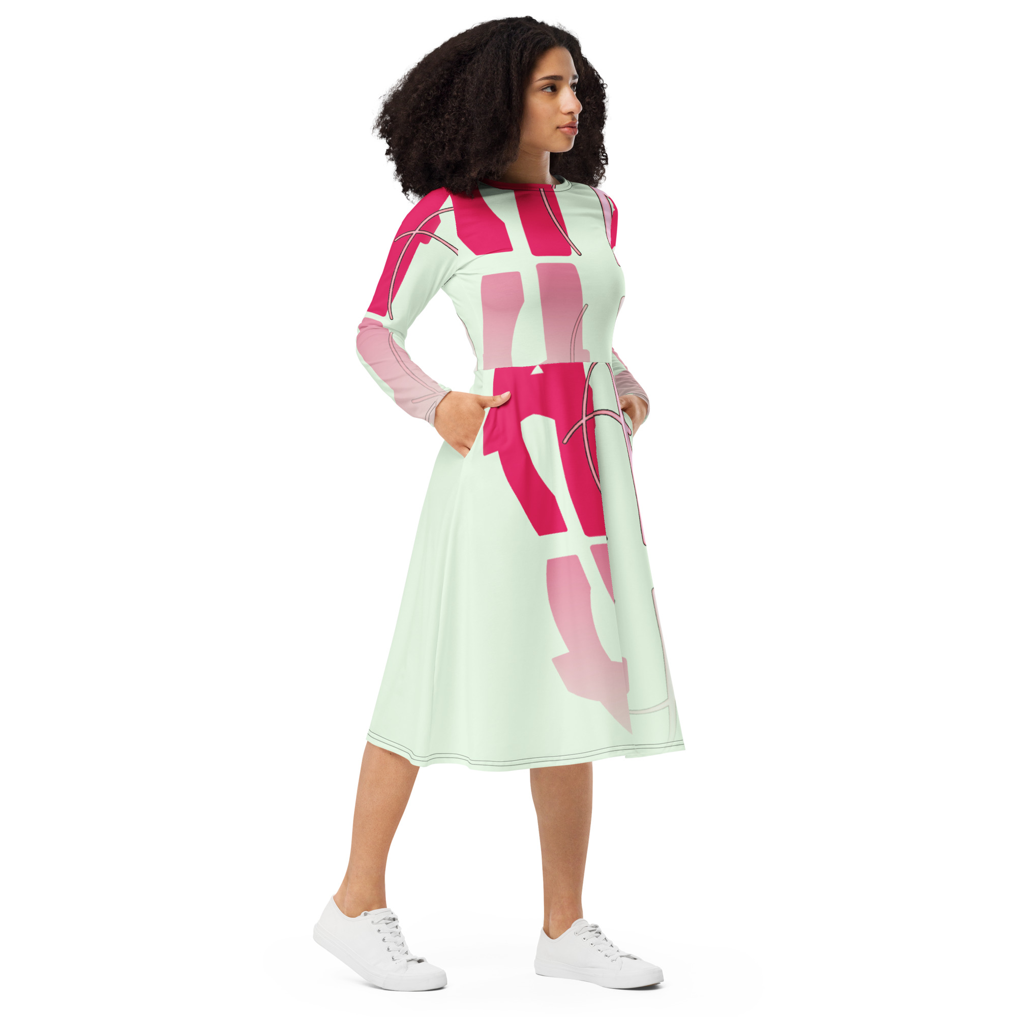 All-over print long sleeve midi dress - Image 4