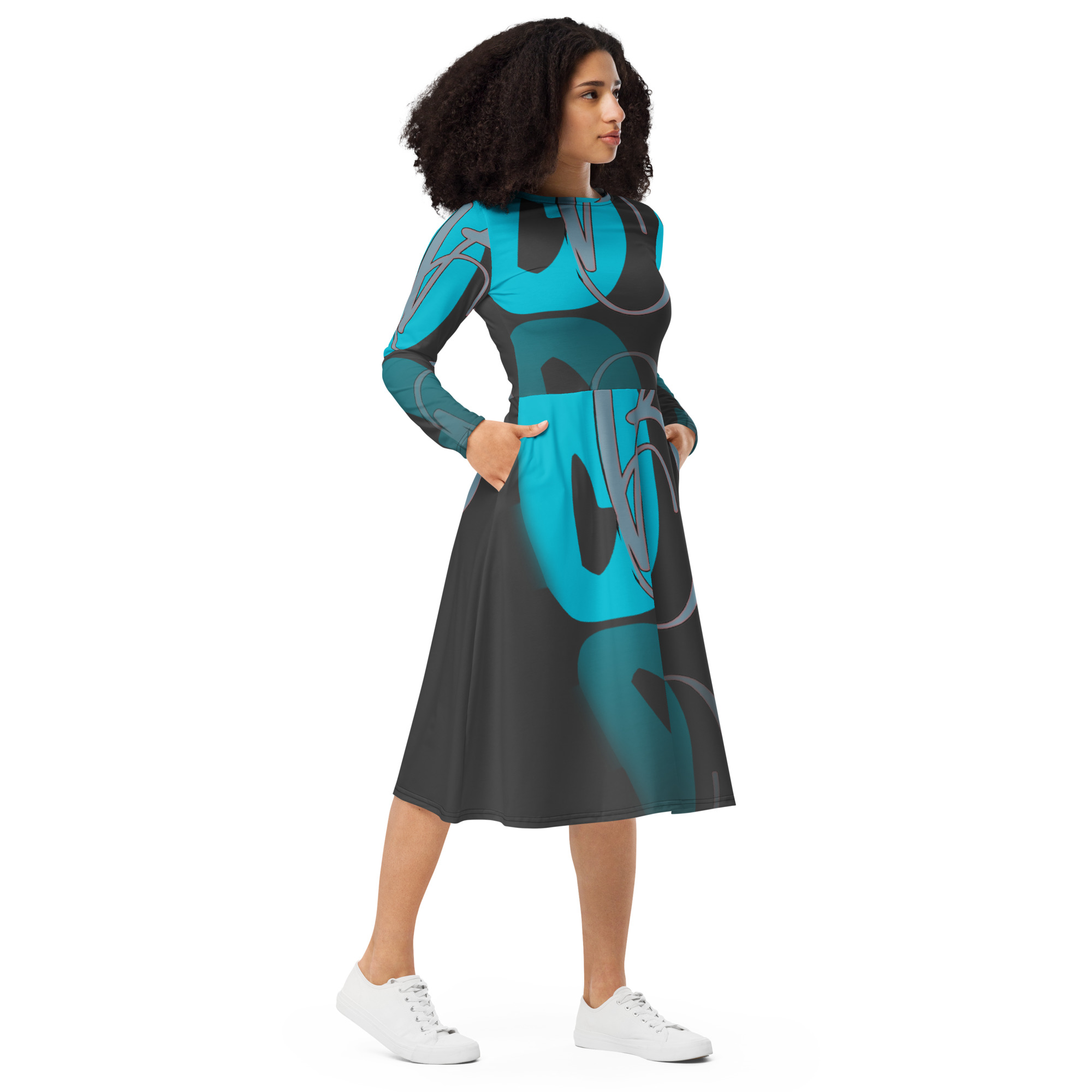 All-over print long sleeve midi dress - Image 4