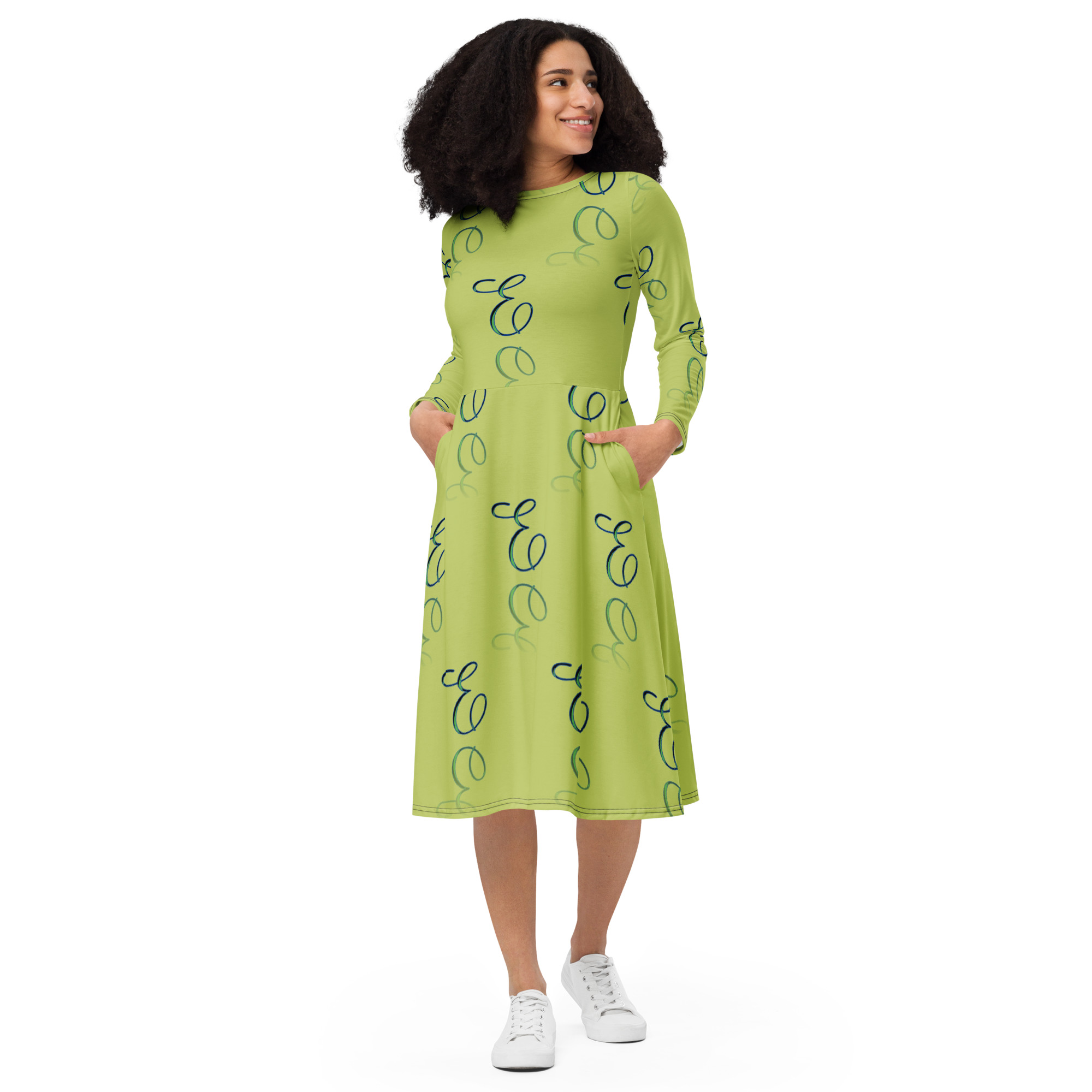 All-over print long sleeve midi dress - Image 2