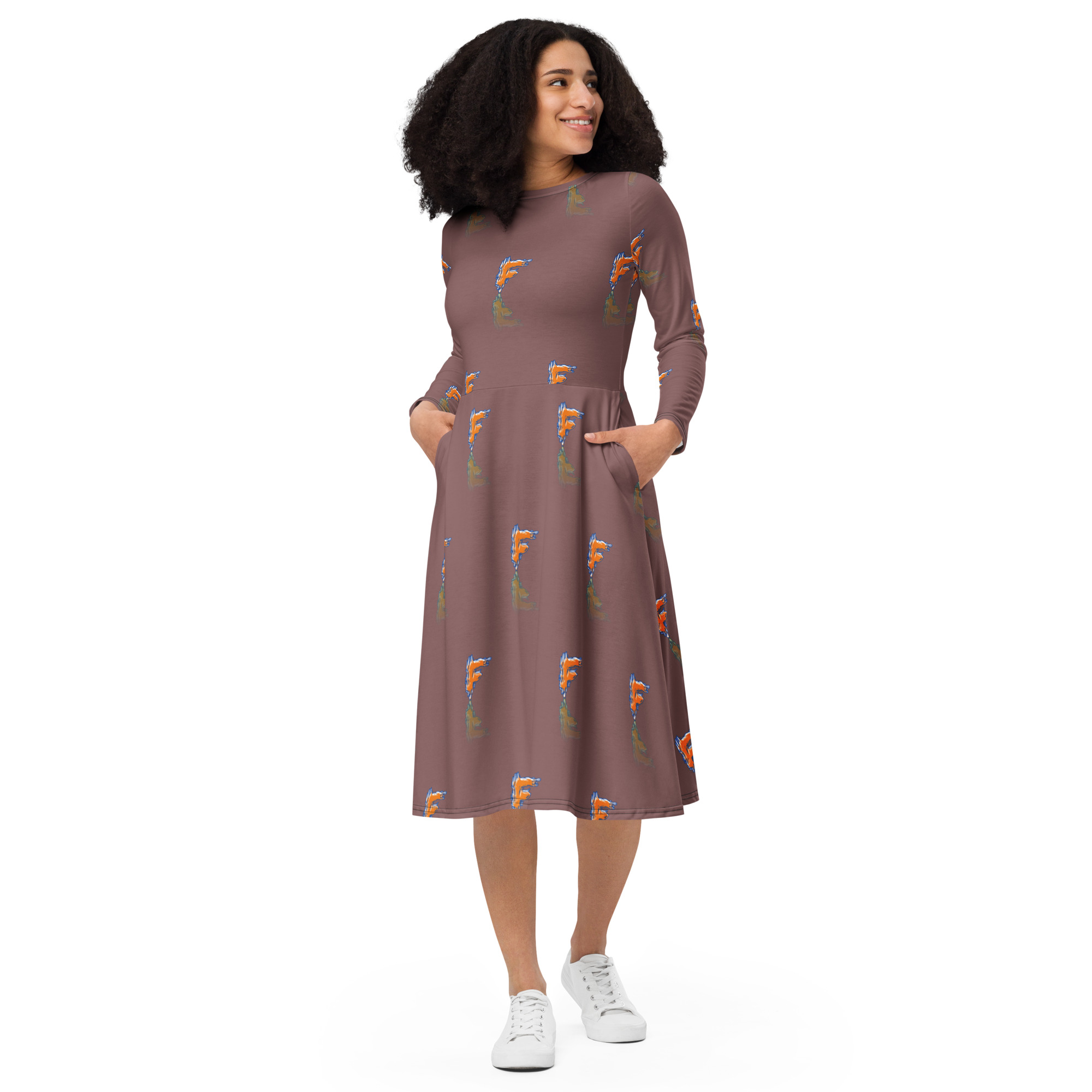 All-over print long sleeve midi dress - Image 2