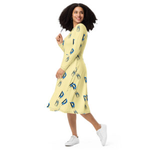 All-over print long sleeve midi dress