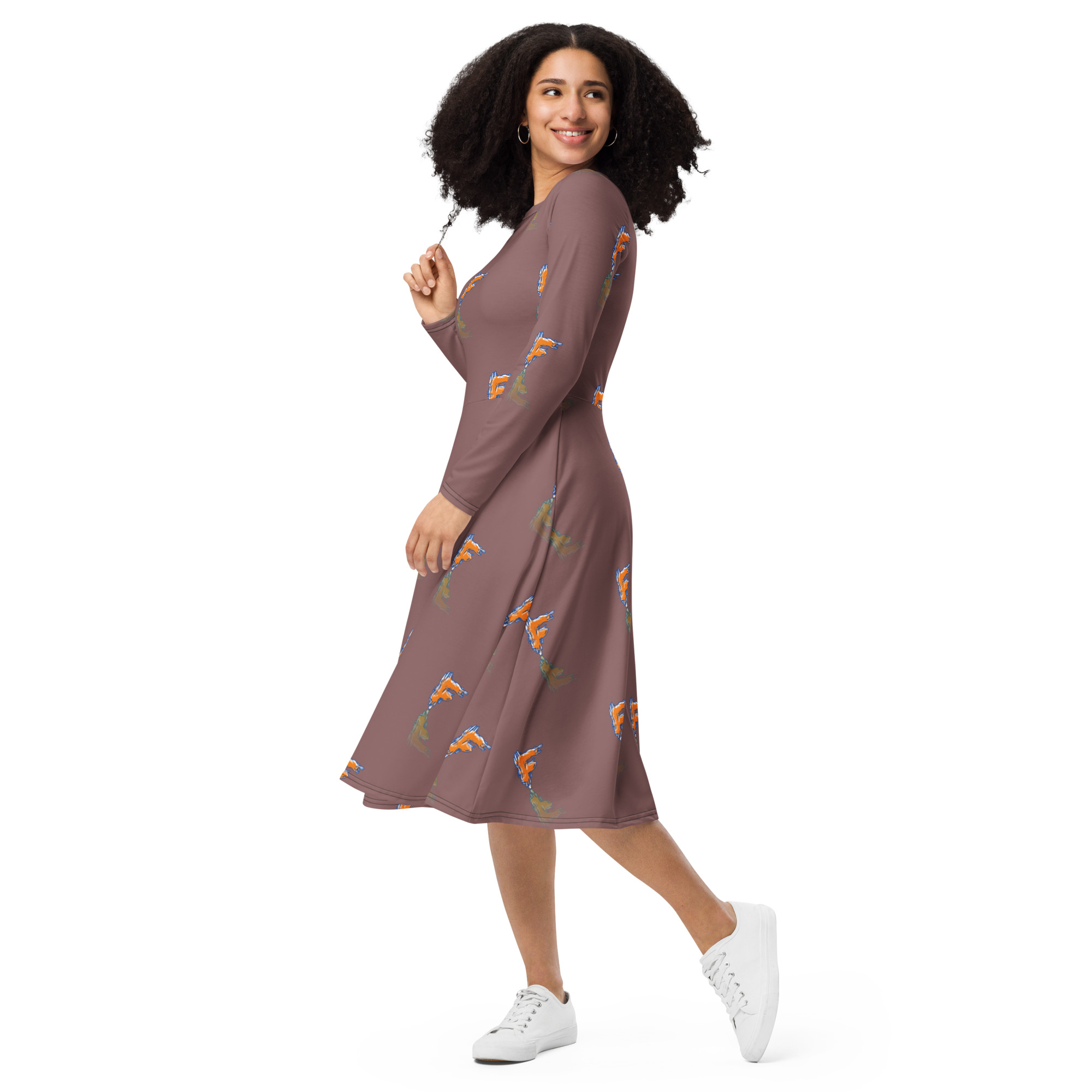 All-over print long sleeve midi dress - Image 3