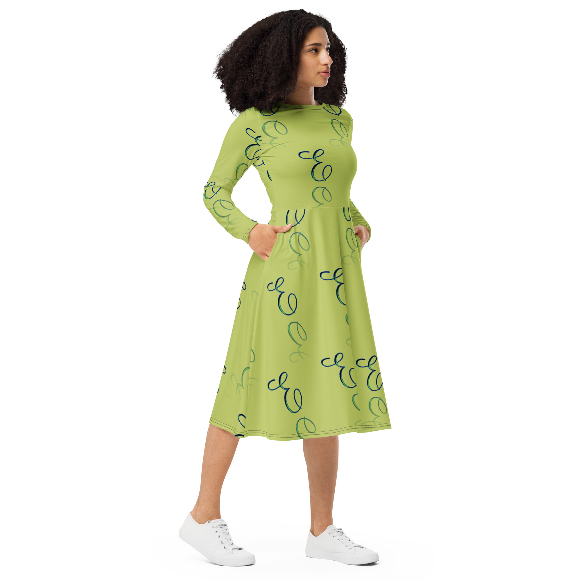 All-over print long sleeve midi dress - Image 4