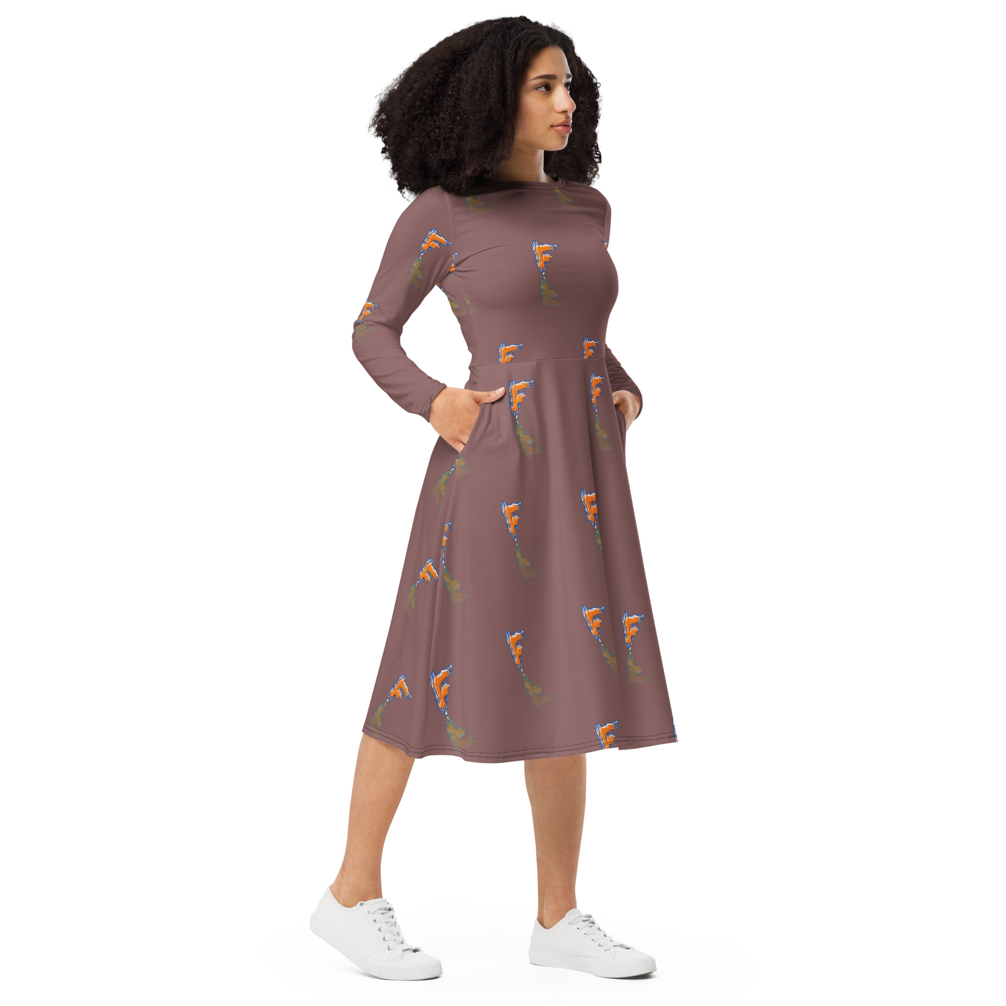 All-over print long sleeve midi dress - Image 4